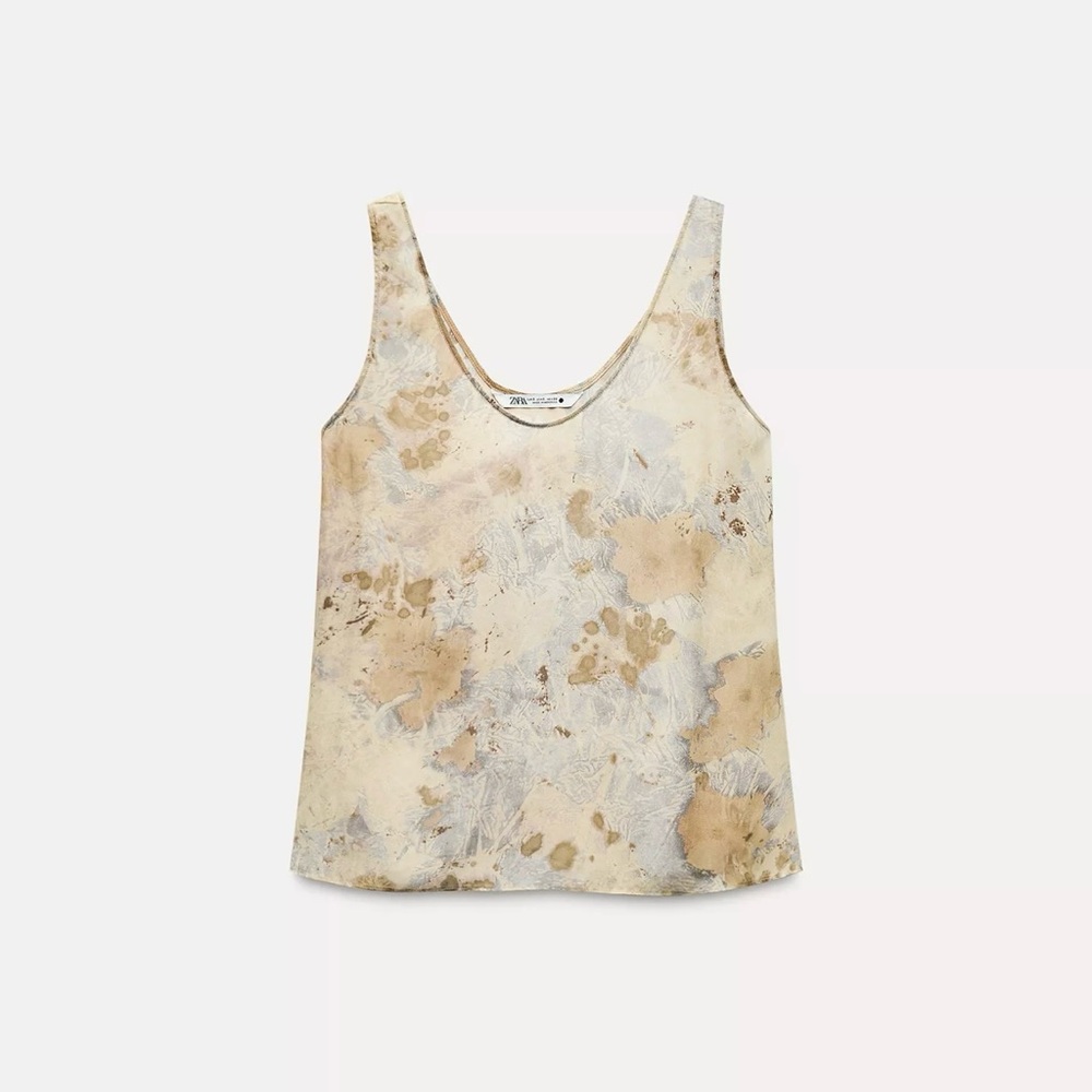 Zara Cream and Tan Patterned Tank Top